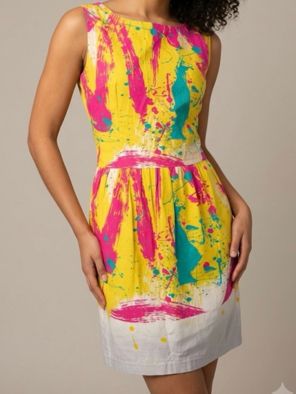 VTG 1980s Angel Sanchez‎ Cotton Shift Mini Dress Paint Splatter Designer